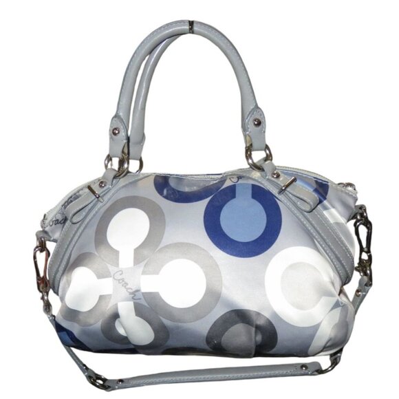 Coach 2010 Madison Clover Sophia Signature Logo Satchel Gray Sateen Leather - Picture 2 of 15
